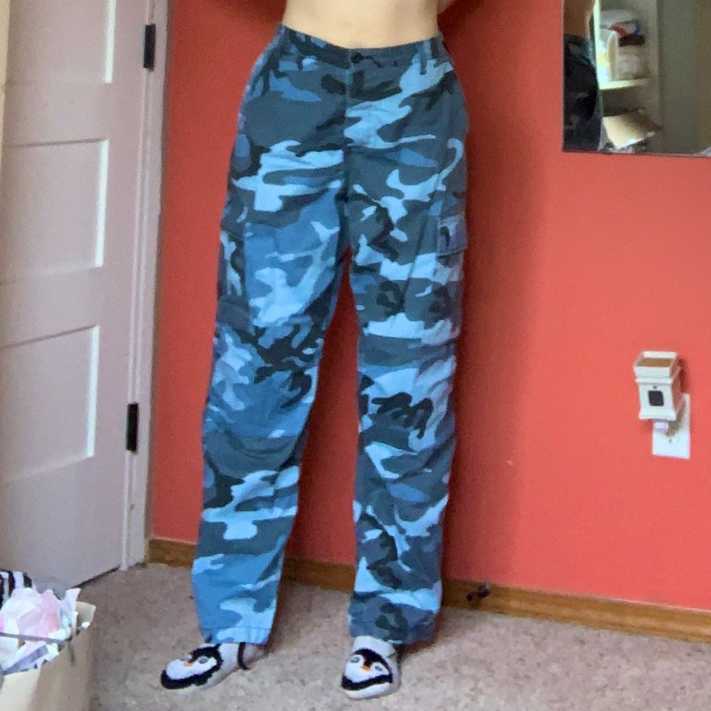 Blue camouflage cargo pants